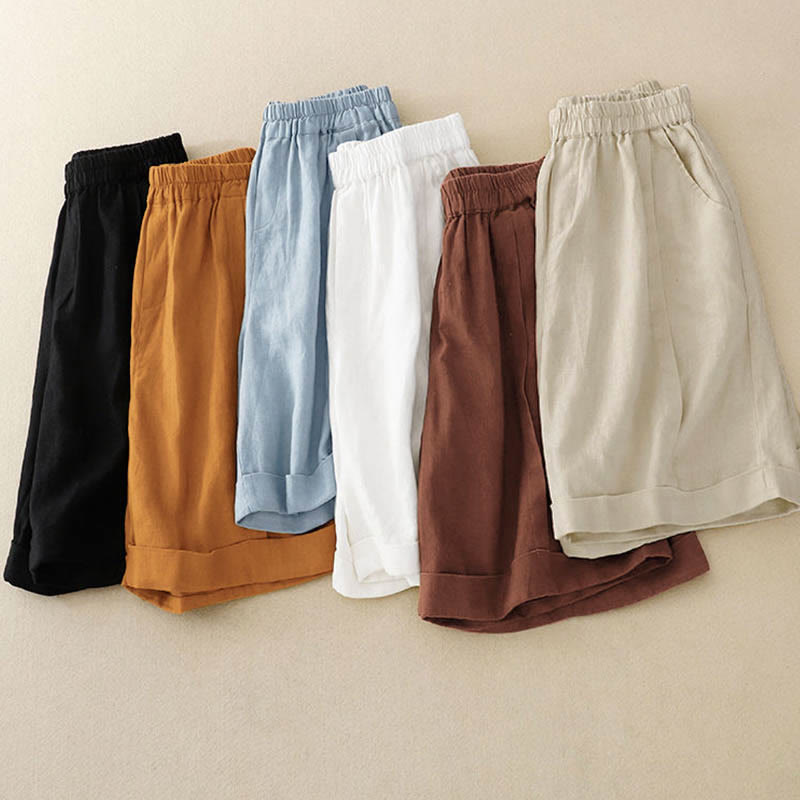 Casual Solid Color Women's Cotton Shorts With Pockets - Image 37