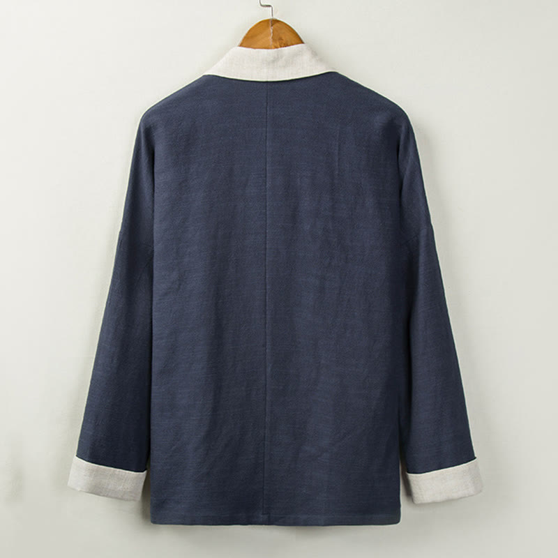 Winter Solid Color Long Sleeve Open Front Jacket Men's Cotton Kimono - Image 12