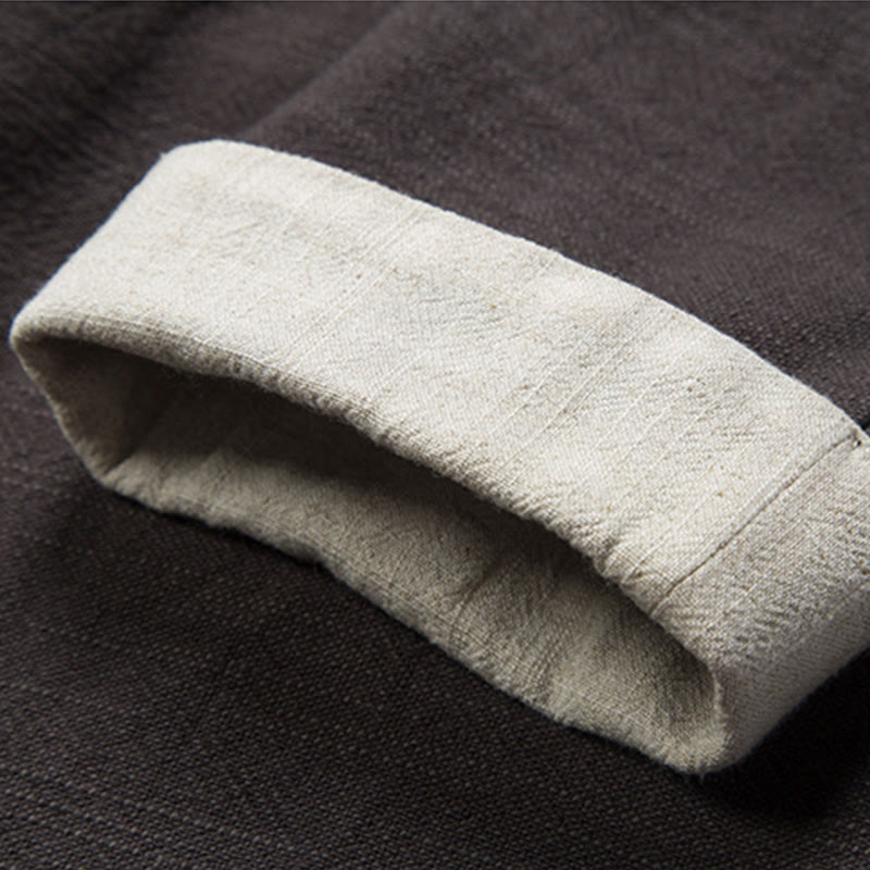 Winter Solid Color Long Sleeve Open Front Jacket Men's Cotton Kimono - Image 8