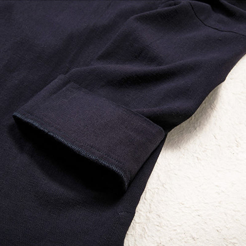 Men's Plain Design Open Front Jacket Cotton Linen Long Sleeve Kimono - Image 7