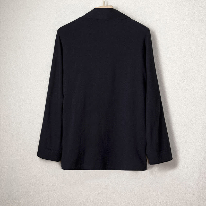 Men's Plain Design Open Front Jacket Cotton Linen Long Sleeve Kimono - Image 4