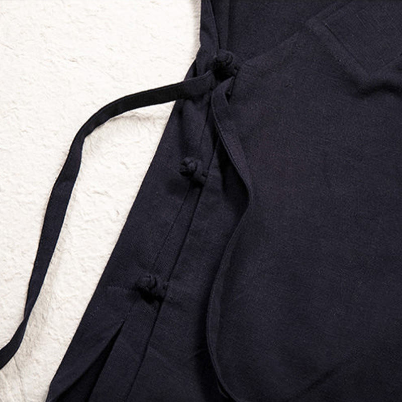 Men's Plain Design Open Front Jacket Cotton Linen Long Sleeve Kimono - Image 6