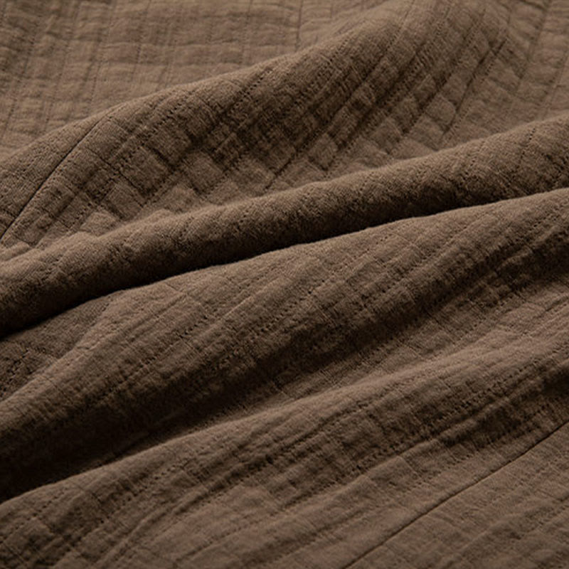 Men's Plain Pleats Frog-Button Open Front Jacket Cotton Linen Long Sleeve Kimono - Image 5