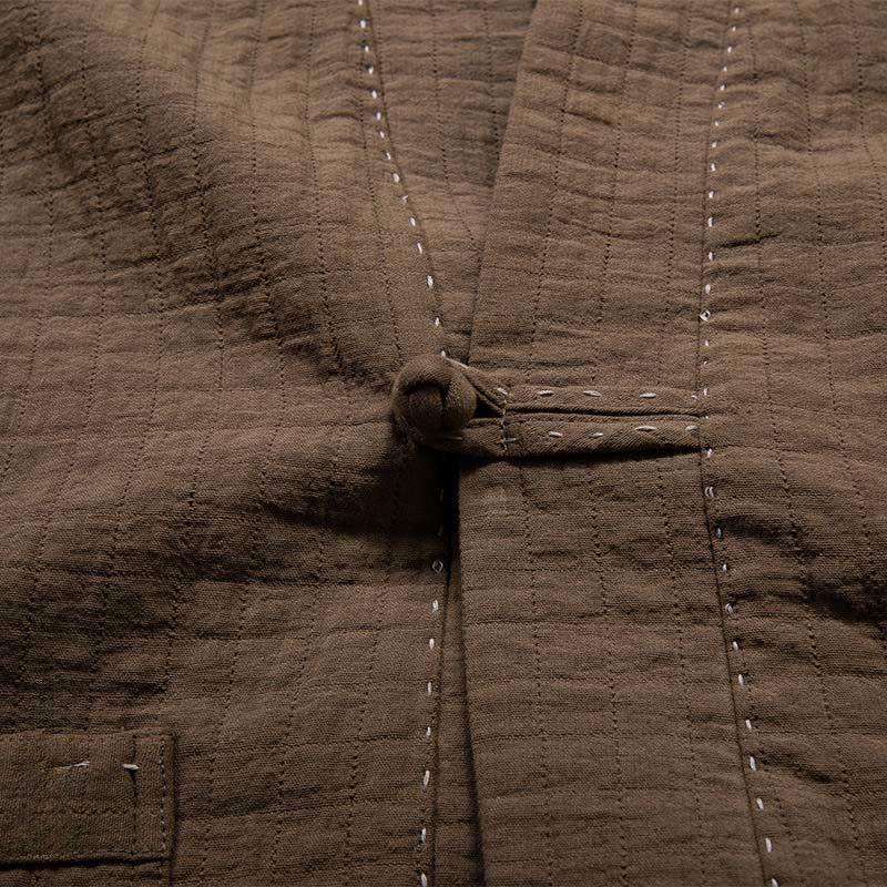 Men's Plain Pleats Frog-Button Open Front Jacket Cotton Linen Long Sleeve Kimono - Image 4