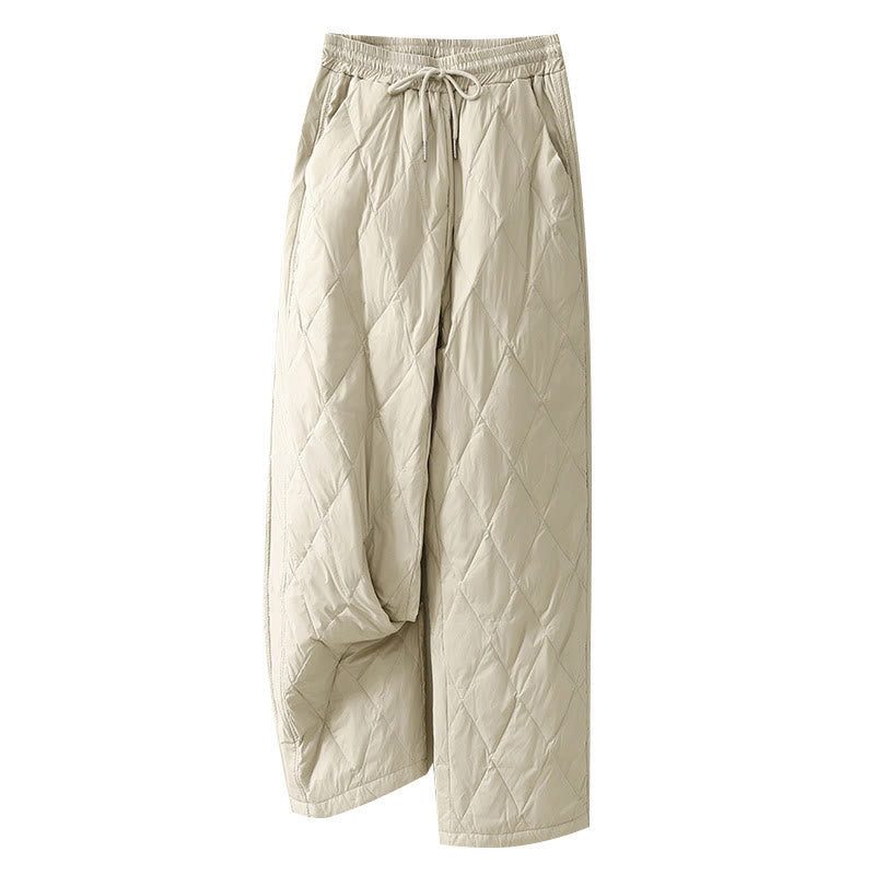 Casual High Waist Drawstring Design Women's Wide Leg Cotton Pants With Pockets - Image 15