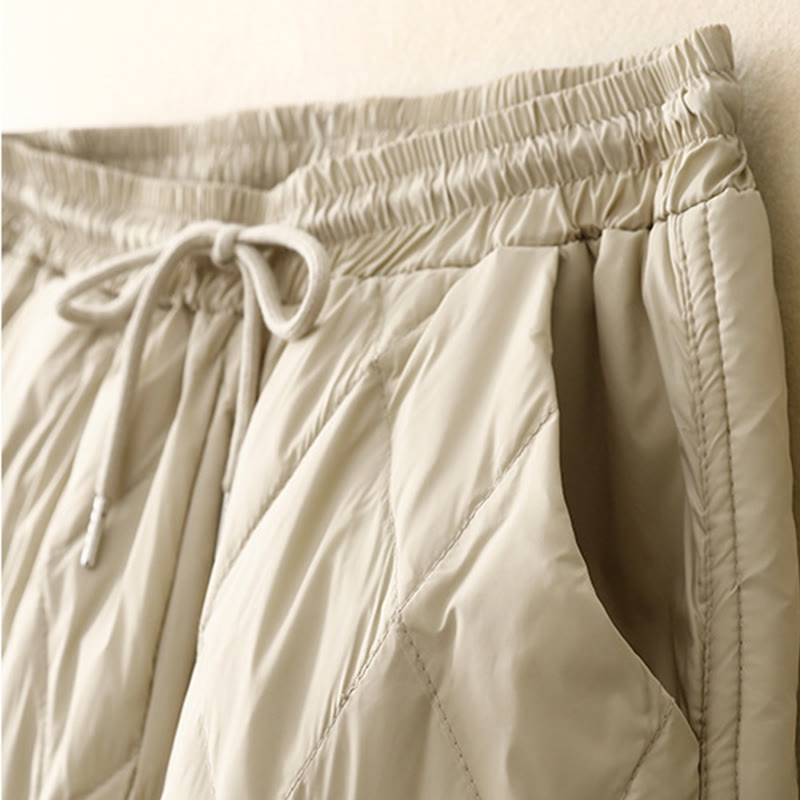 Casual High Waist Drawstring Design Women's Wide Leg Cotton Pants With Pockets - Image 11