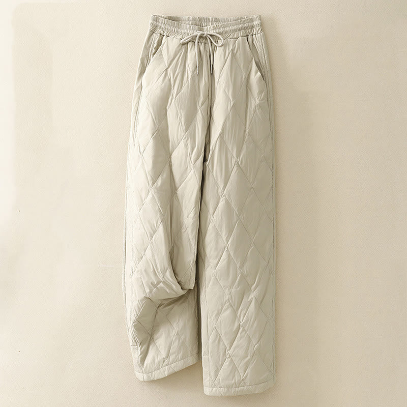 Casual High Waist Drawstring Design Women's Wide Leg Cotton Pants With Pockets - Image 8