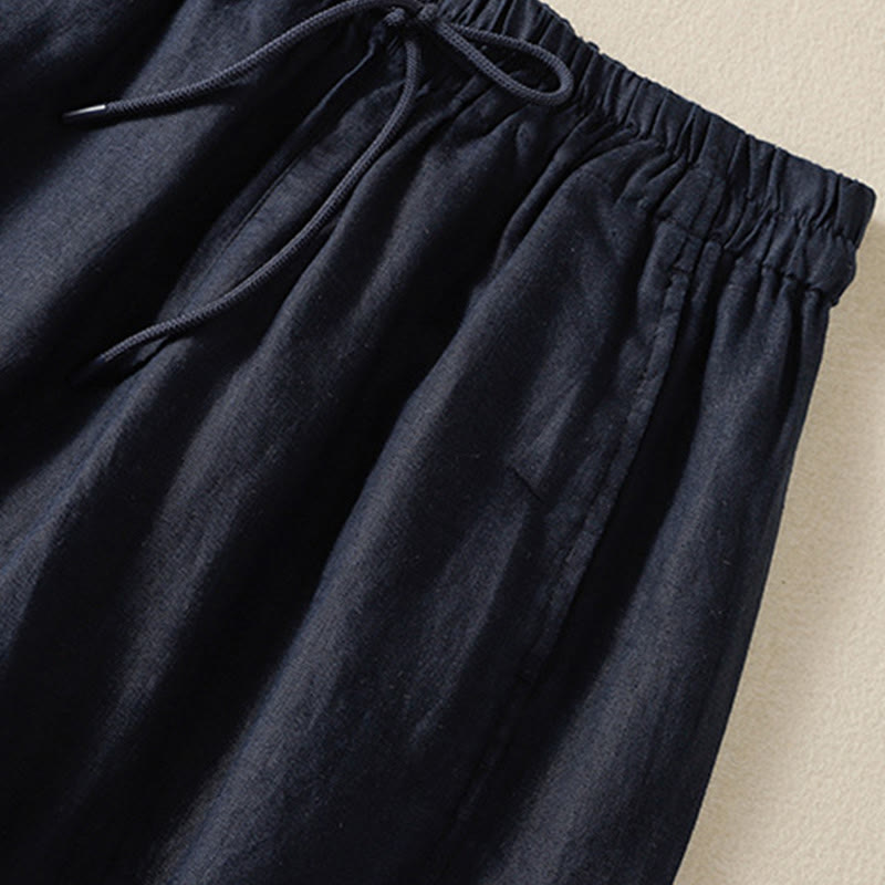 Commute Plain Design Drawstring Cotton Linen Women's Wide Leg Pants With Pockets - Image 17