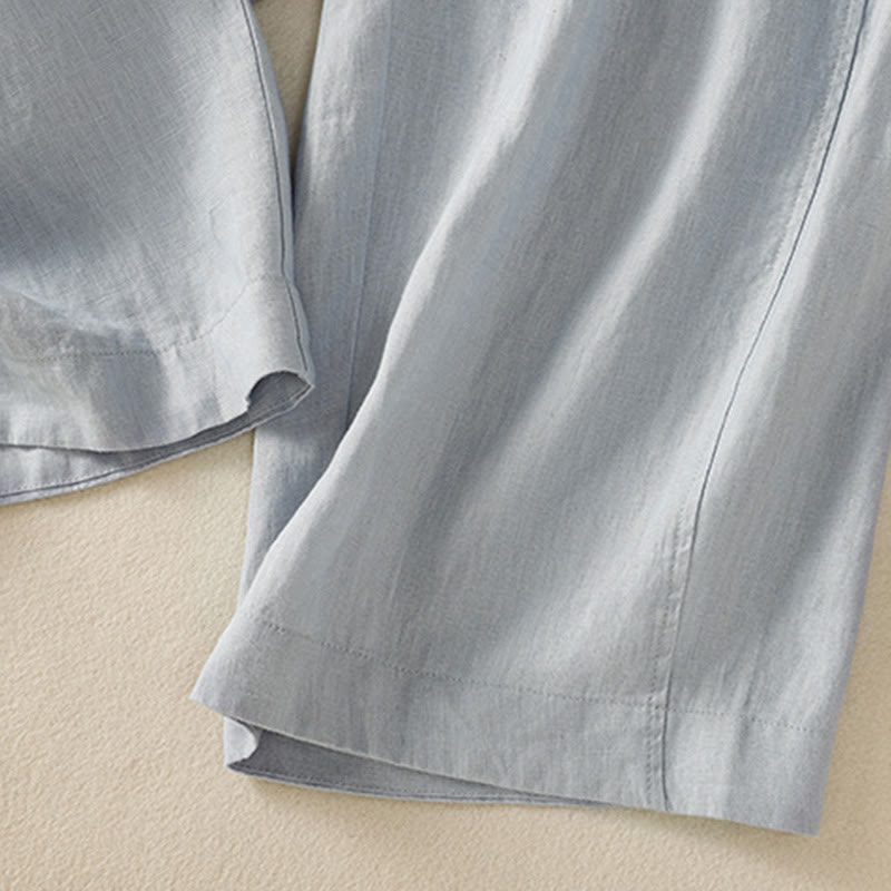 Commute Plain Design Drawstring Cotton Linen Women's Wide Leg Pants With Pockets - Image 6