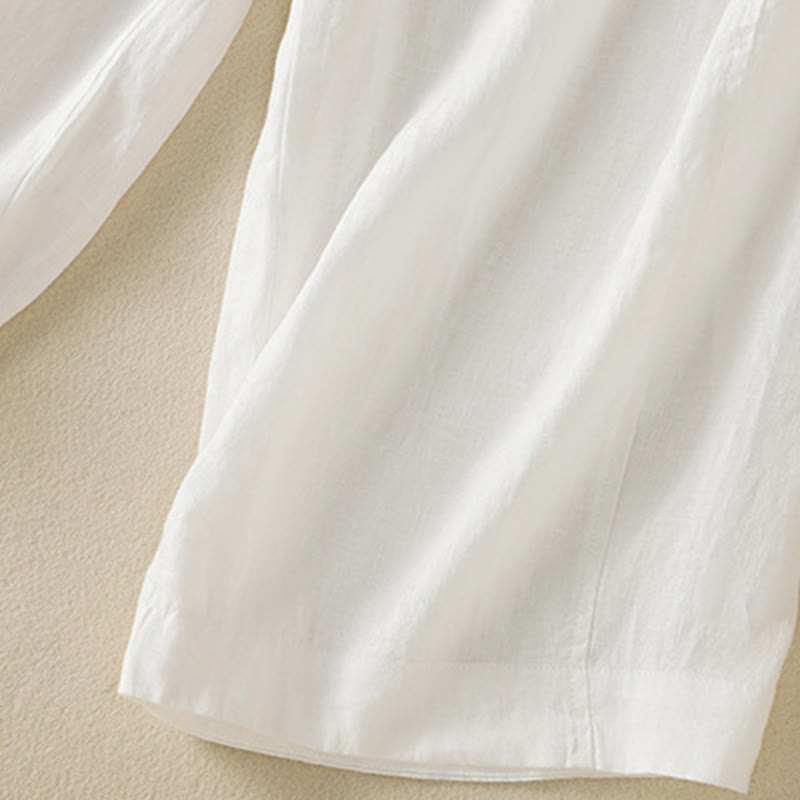 Commute Plain Design Drawstring Cotton Linen Women's Wide Leg Pants With Pockets - Image 34