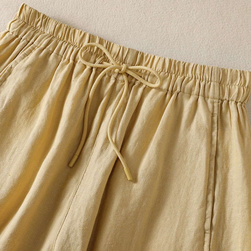 Commute Plain Design Drawstring Cotton Linen Women's Wide Leg Pants With Pockets - Image 10