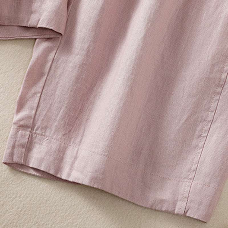 Commute Plain Design Drawstring Cotton Linen Women's Wide Leg Pants With Pockets - Image 27