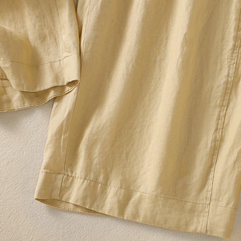 Commute Plain Design Drawstring Cotton Linen Women's Wide Leg Pants With Pockets - Image 13