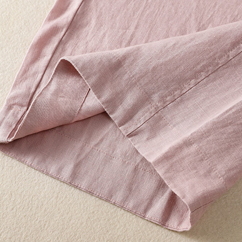 Commute Plain Design Drawstring Cotton Linen Women's Wide Leg Pants With Pockets - Image 28