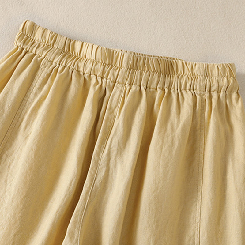 Commute Plain Design Drawstring Cotton Linen Women's Wide Leg Pants With Pockets - Image 12