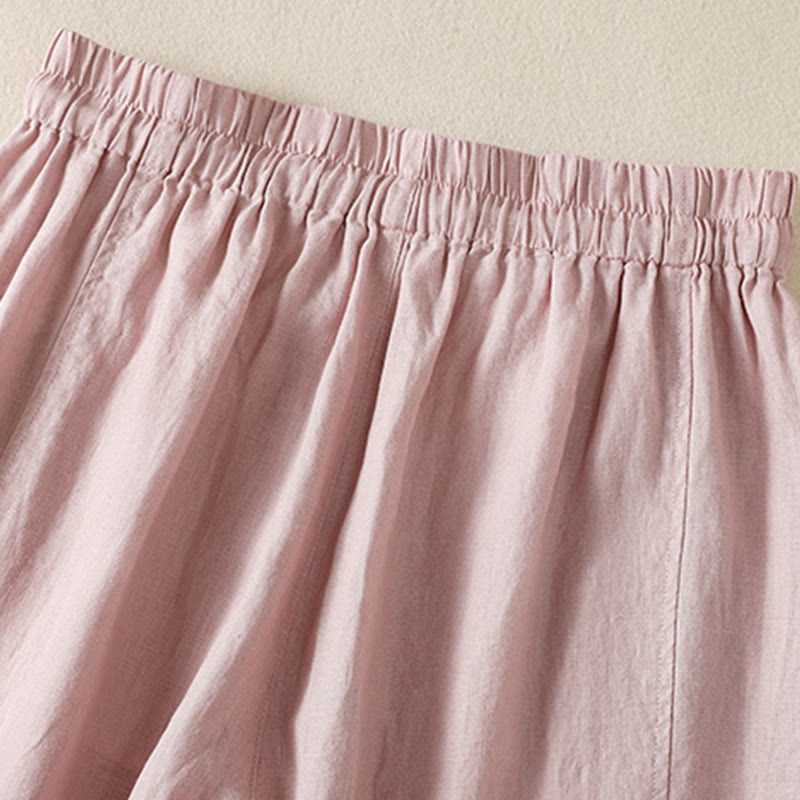 Commute Plain Design Drawstring Cotton Linen Women's Wide Leg Pants With Pockets - Image 24