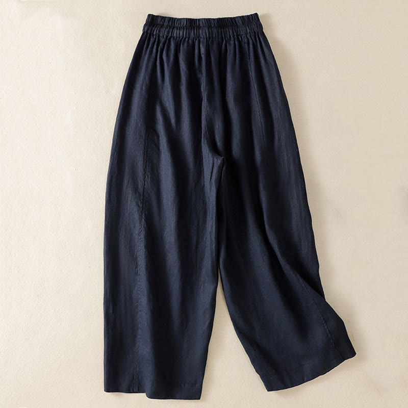 Commute Plain Design Drawstring Cotton Linen Women's Wide Leg Pants With Pockets - Image 15