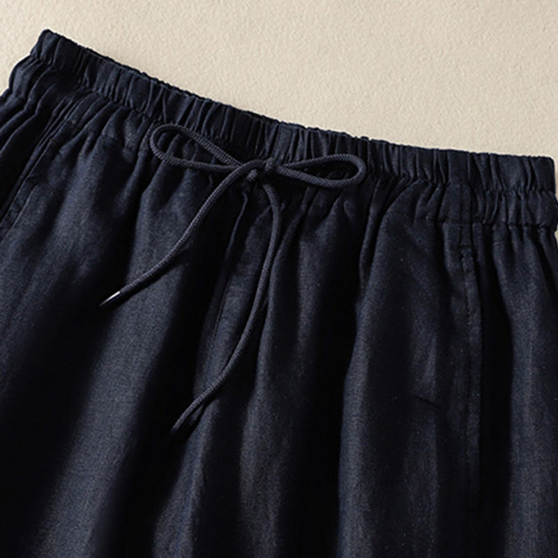 Commute Plain Design Drawstring Cotton Linen Women's Wide Leg Pants With Pockets - Image 16
