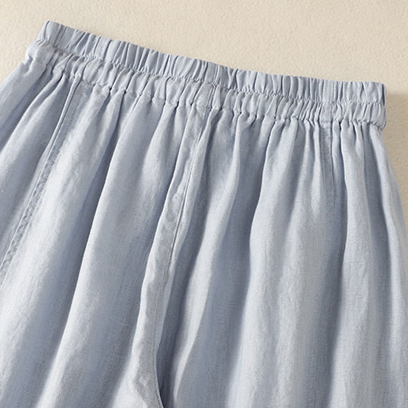 Commute Plain Design Drawstring Cotton Linen Women's Wide Leg Pants With Pockets - Image 5