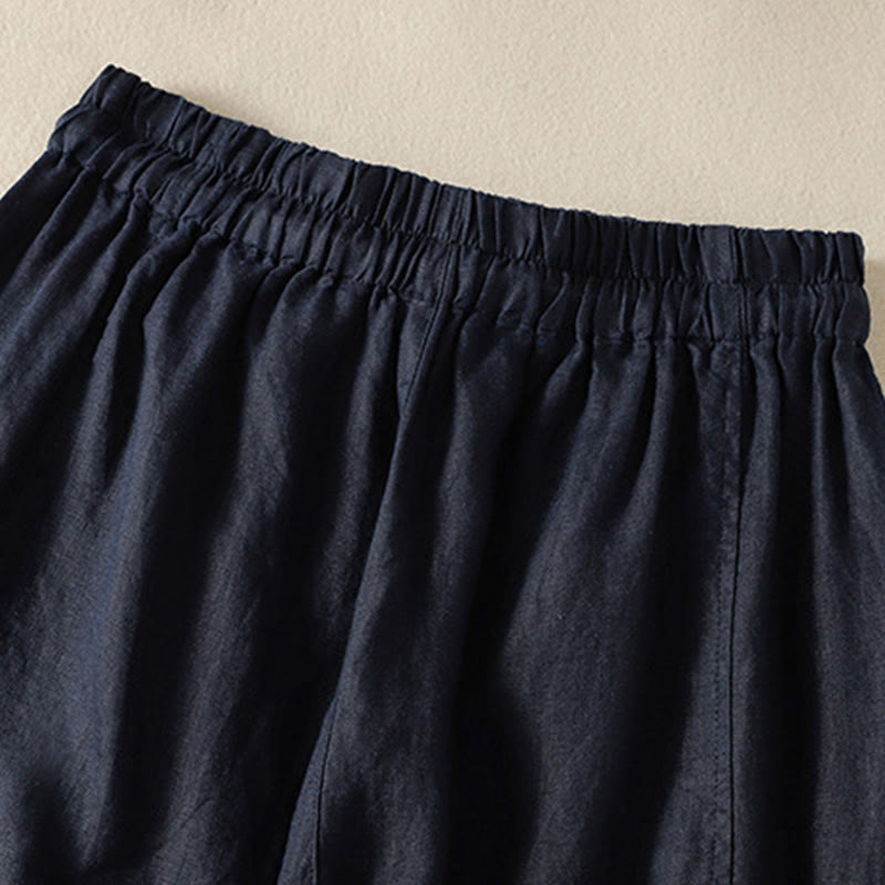 Commute Plain Design Drawstring Cotton Linen Women's Wide Leg Pants With Pockets - Image 18