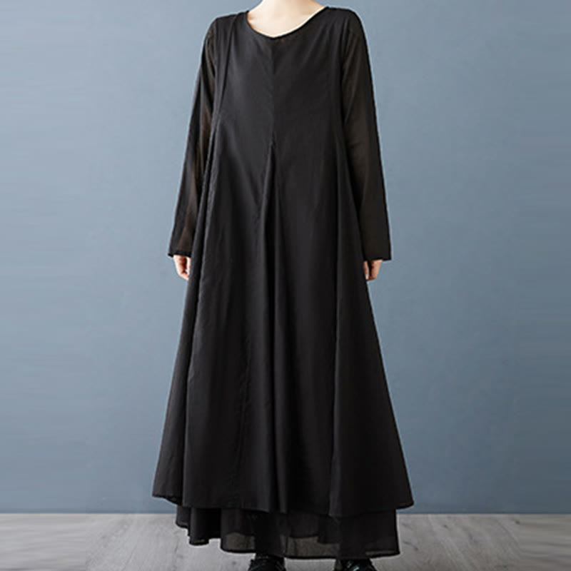 Spring Double Layer Design Cotton Long Sleeve Women's Midi Dress - Image 6