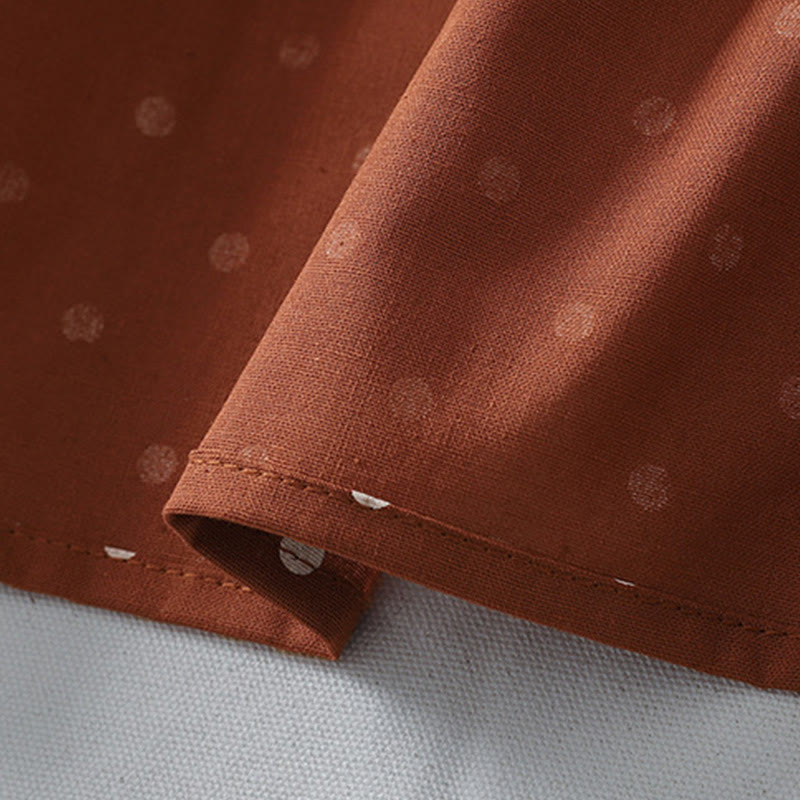 Spring Dot Pattern Ruffle Crew Neck Long Sleeve Cotton Linen Midi Dress With Pockets - Image 10