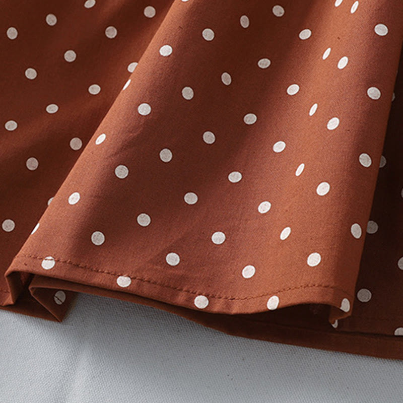 Spring Dot Pattern Ruffle Crew Neck Long Sleeve Cotton Linen Midi Dress With Pockets - Image 9