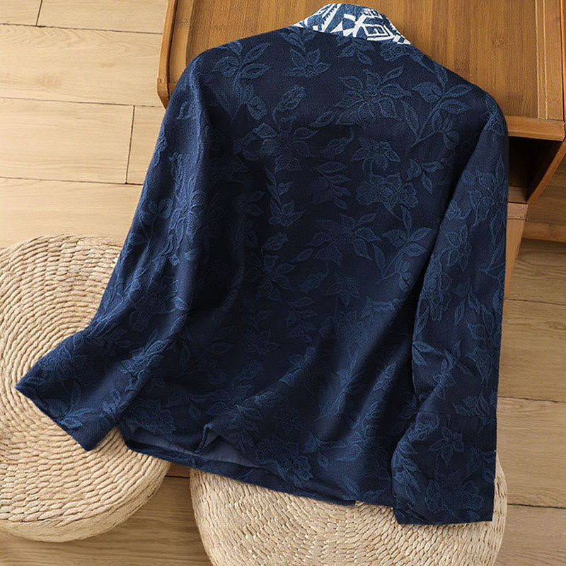 Casual Jacquard Frog-Button Women's Cotton Linen Long Sleeve Shirt - Image 5