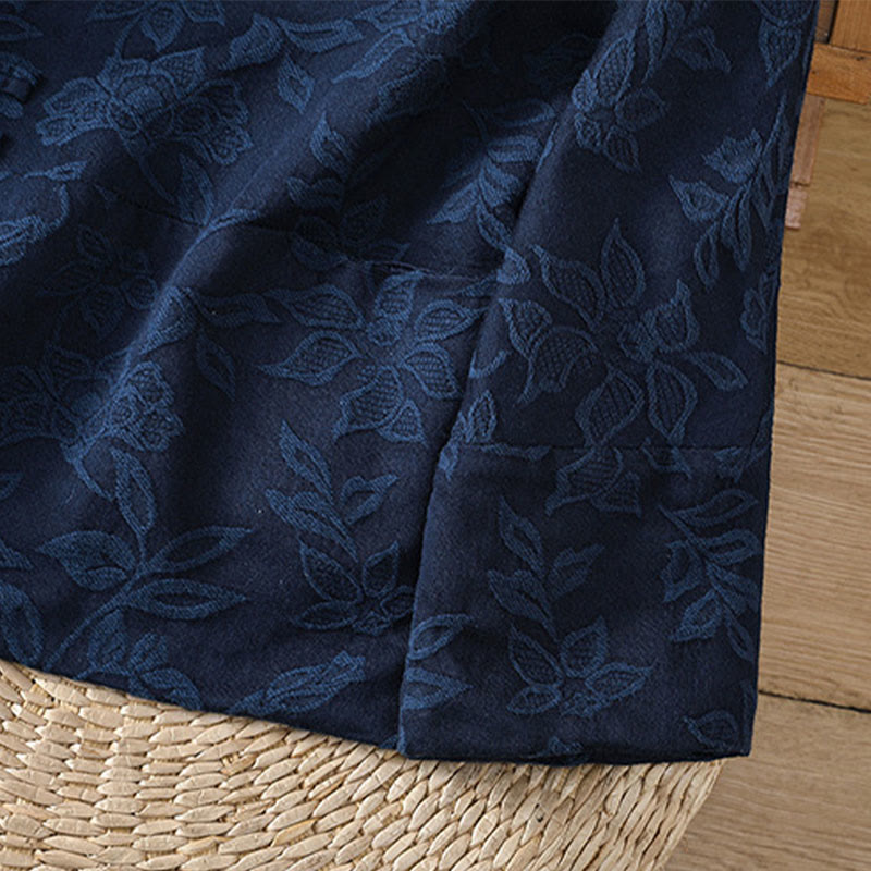 Casual Jacquard Frog-Button Women's Cotton Linen Long Sleeve Shirt - Image 11