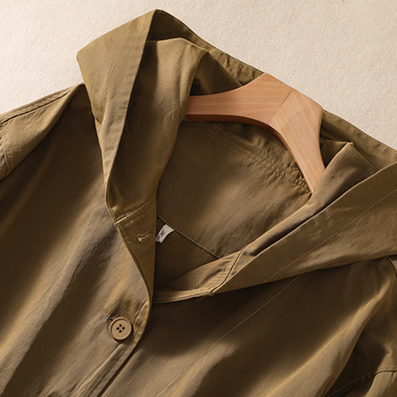 Pure Color Hooded Women's Long Sleeve Cotton Jacket With Pockets - Image 6