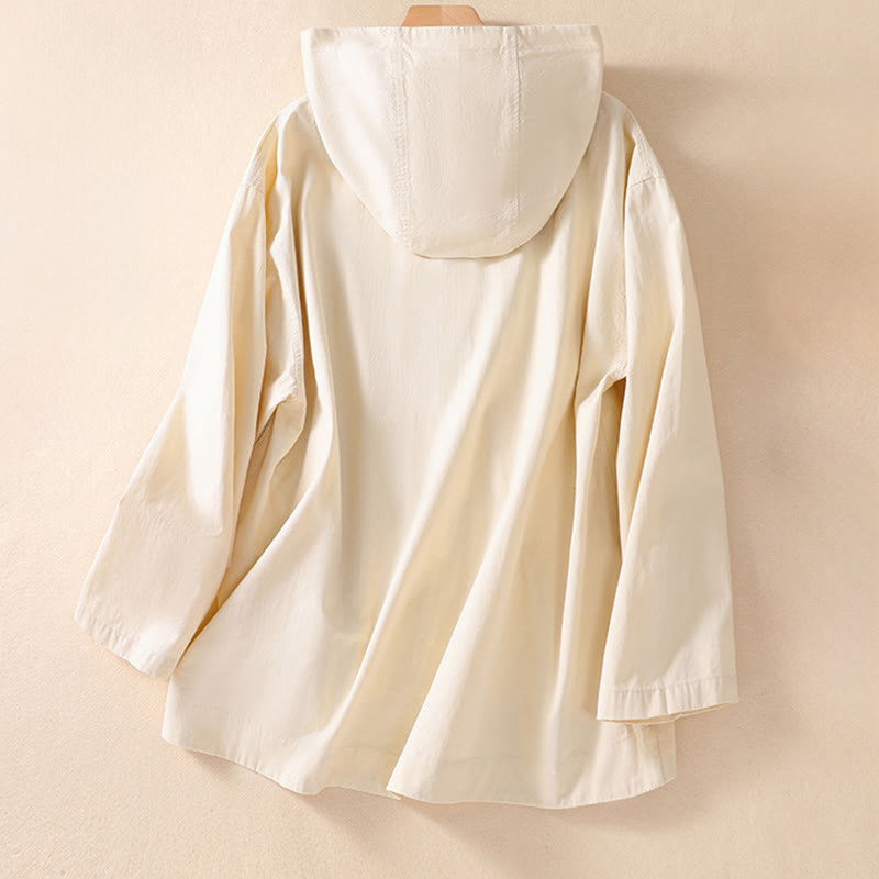 Pure Color Hooded Women's Long Sleeve Cotton Jacket With Pockets - Image 8