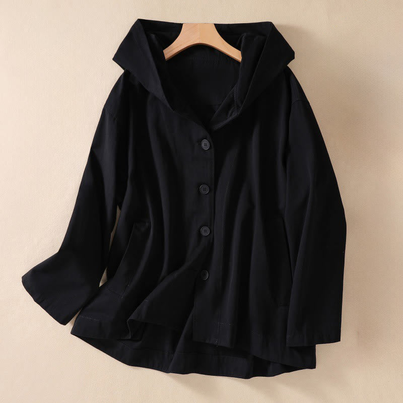 Pure Color Hooded Women's Long Sleeve Cotton Jacket With Pockets - Image 10