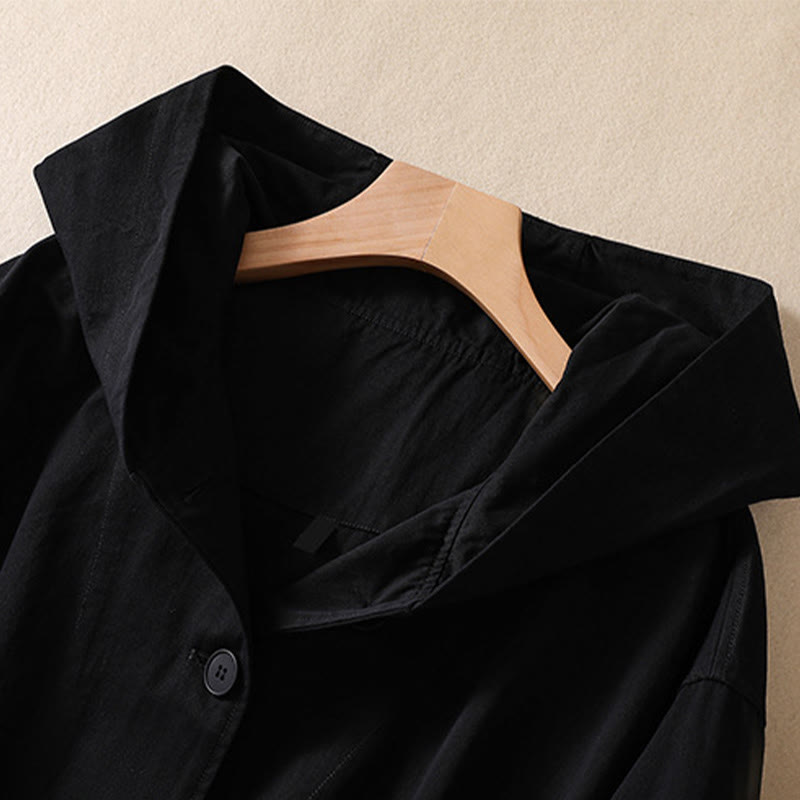 Pure Color Hooded Women's Long Sleeve Cotton Jacket With Pockets - Image 11