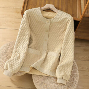 Retro Plain Women's Cotton Long Sleeve Jacket With Pockets