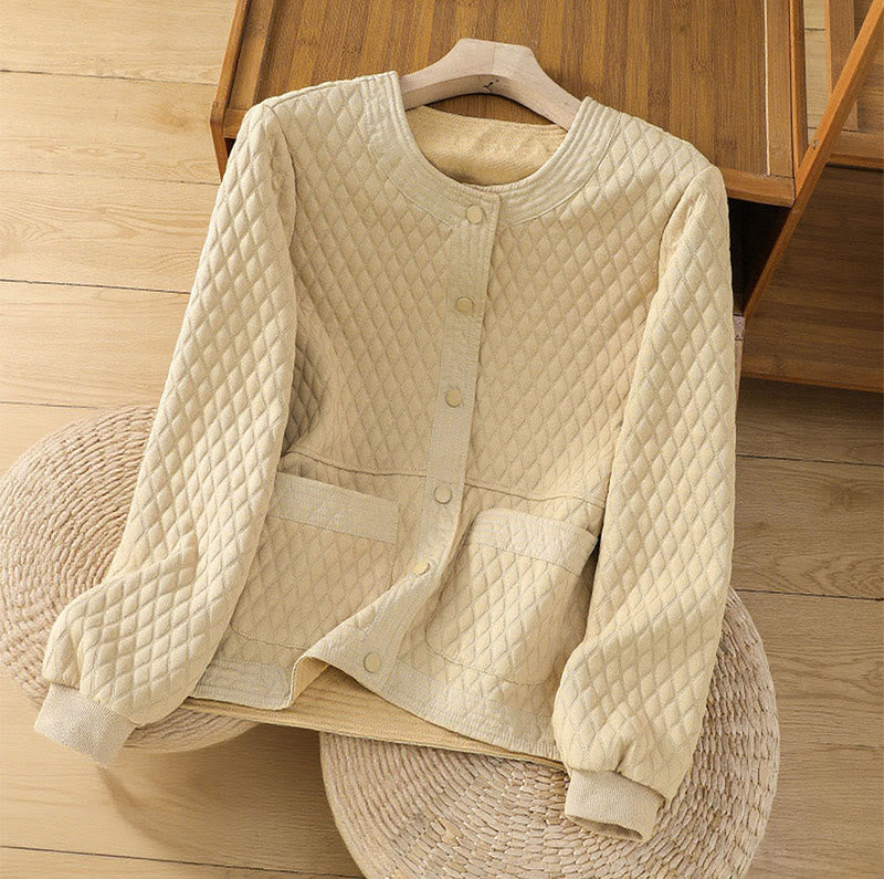 Retro Plain Women's Cotton Long Sleeve Jacket With Pockets