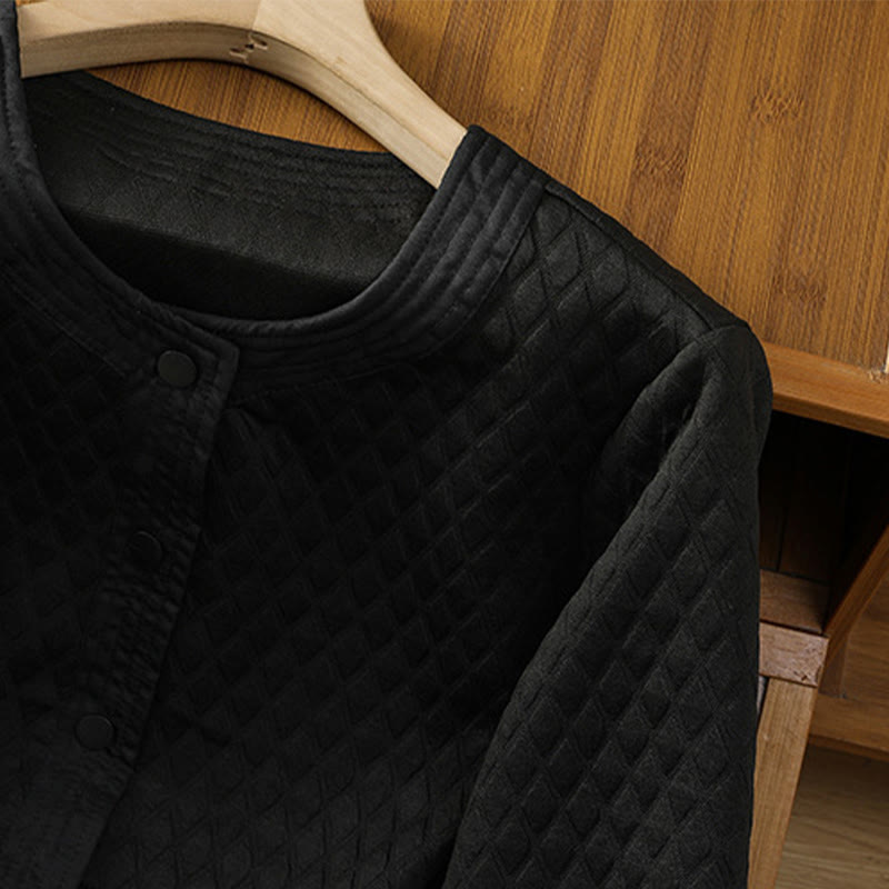 Retro Plain Women's Cotton Long Sleeve Jacket With Pockets - Image 20