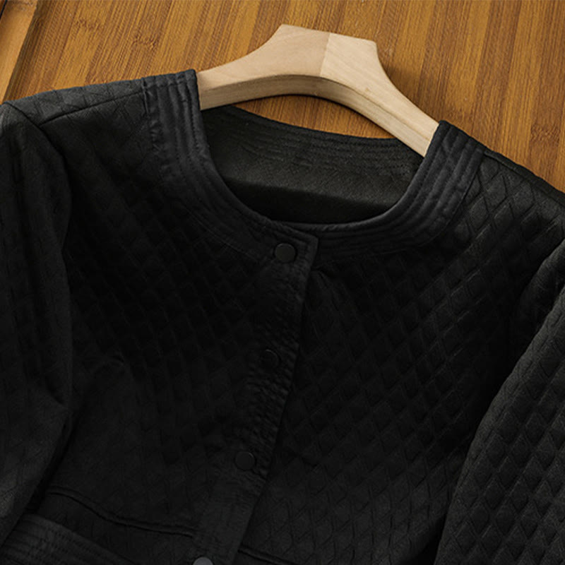 Retro Plain Women's Cotton Long Sleeve Jacket With Pockets - Image 19