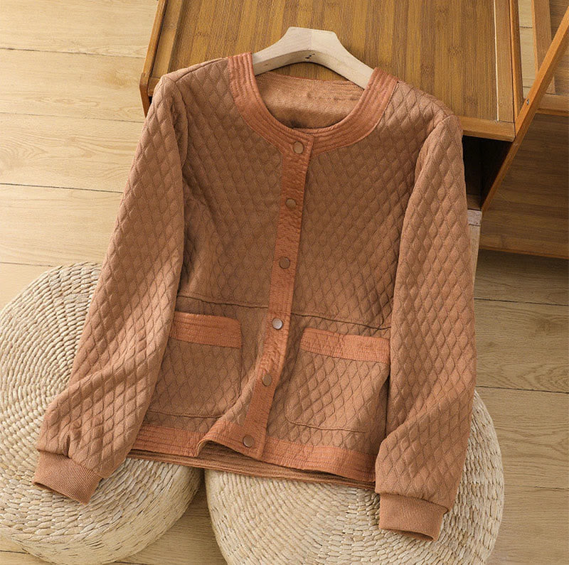 Retro Plain Women's Cotton Long Sleeve Jacket With Pockets - Image 22