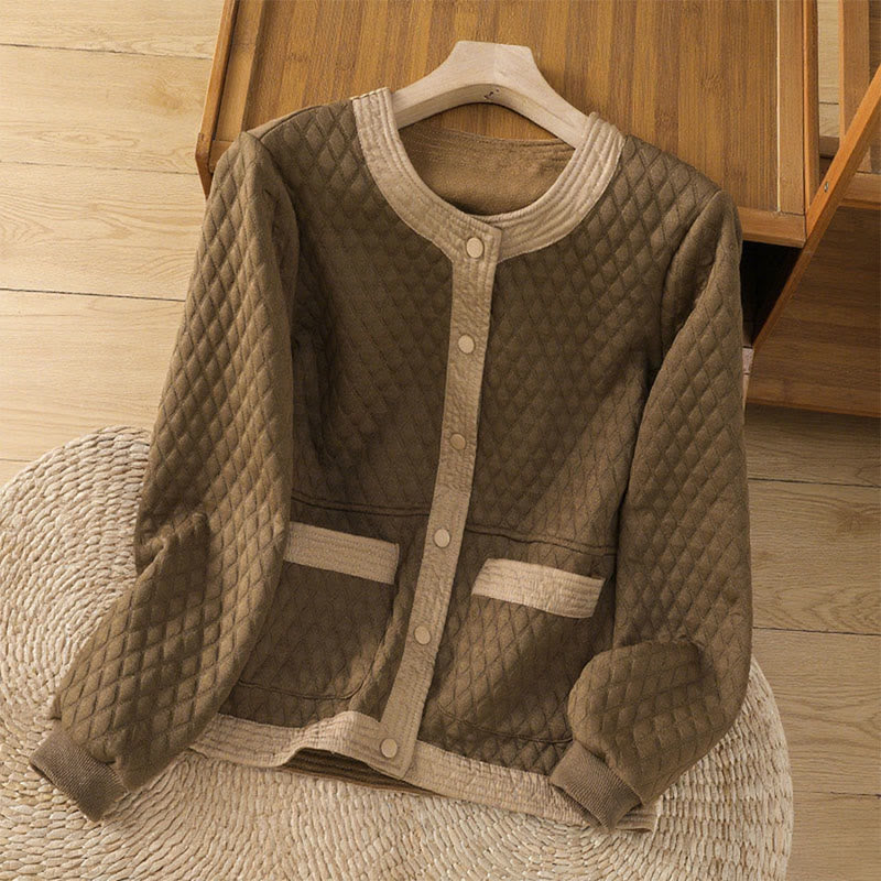 Retro Plain Women's Cotton Long Sleeve Jacket With Pockets - Image 29