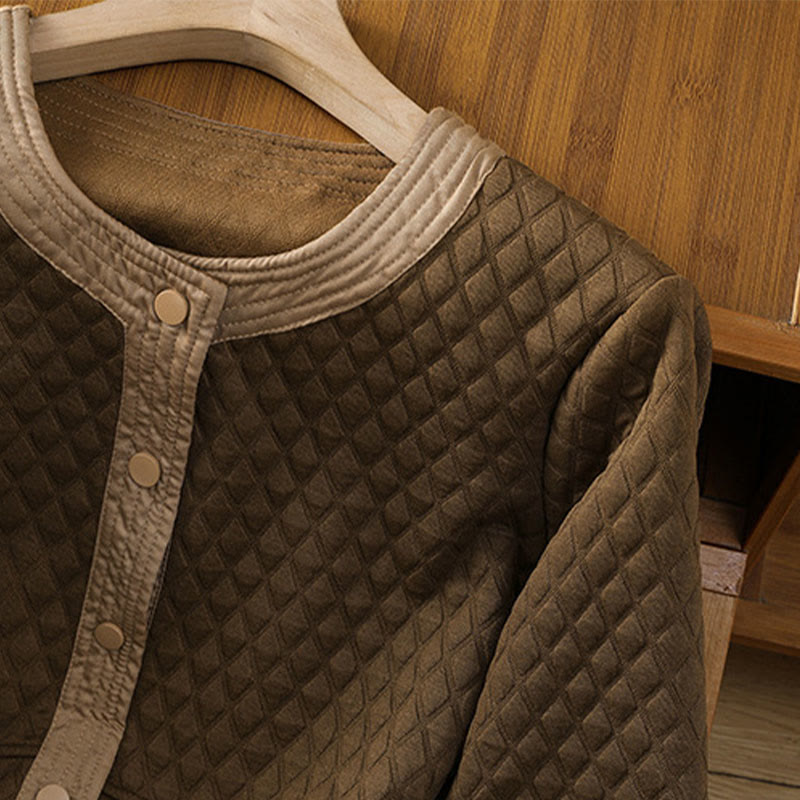 Retro Plain Women's Cotton Long Sleeve Jacket With Pockets - Image 32