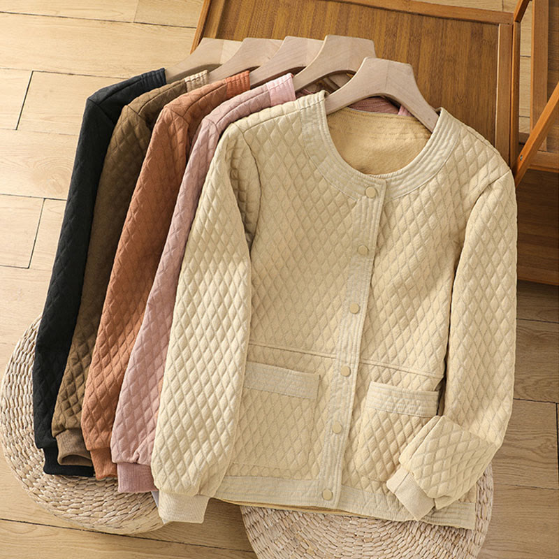 Retro Plain Women's Cotton Long Sleeve Jacket With Pockets - Image 37