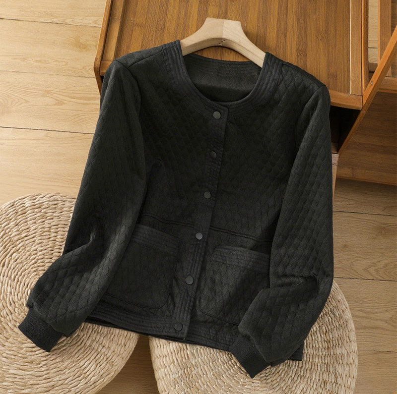 Retro Plain Women's Cotton Long Sleeve Jacket With Pockets - Image 15