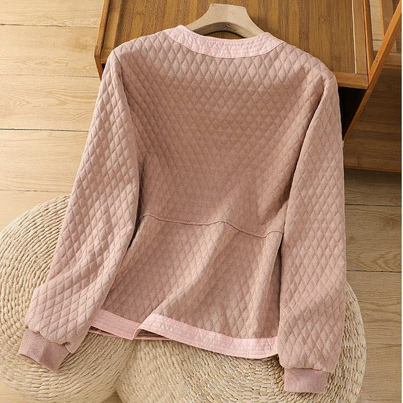 Retro Plain Women's Cotton Long Sleeve Jacket With Pockets - Image 9