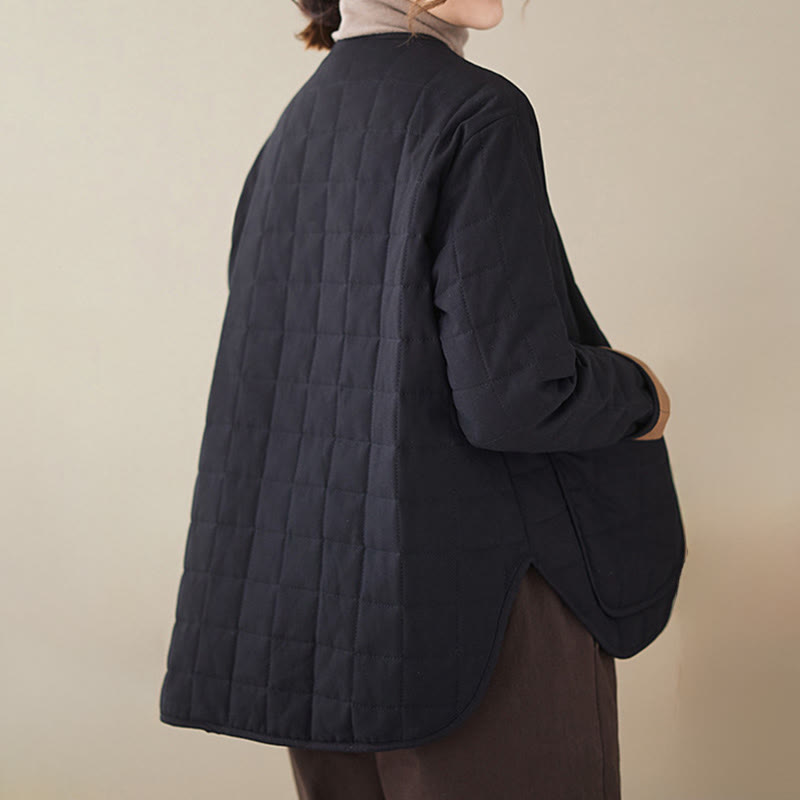 Retro Plain Women's Thick Cotton Long Sleeve Coat Jacket With Pockets - Image 2