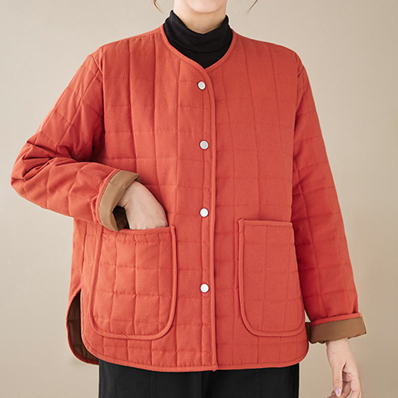 Retro Plain Women's Thick Cotton Long Sleeve Coat Jacket With Pockets - Image 12