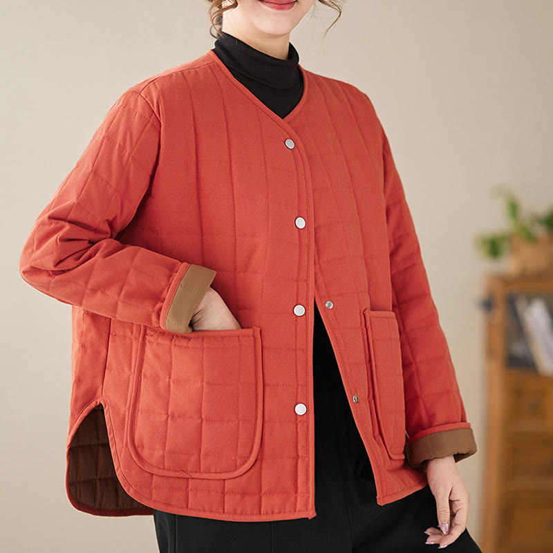 Retro Plain Women's Thick Cotton Long Sleeve Coat Jacket With Pockets - Image 13