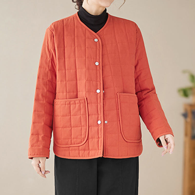 Retro Plain Women's Thick Cotton Long Sleeve Coat Jacket With Pockets - Image 11
