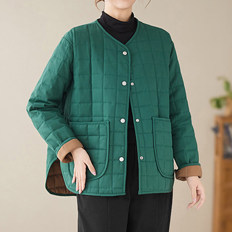 Retro Plain Women's Thick Cotton Long Sleeve Coat Jacket With Pockets - Image 16