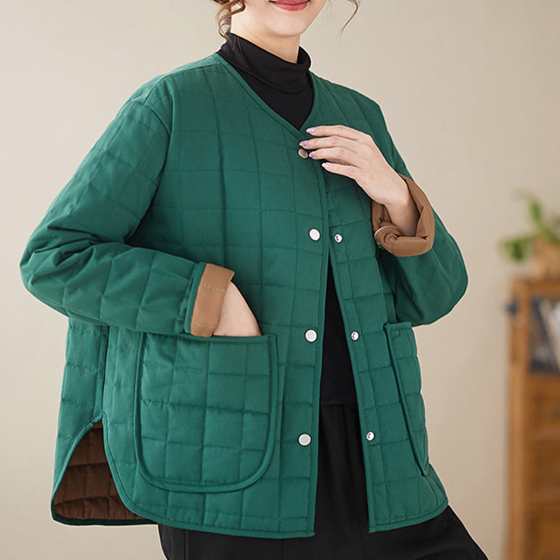 Retro Plain Women's Thick Cotton Long Sleeve Coat Jacket With Pockets - Image 18