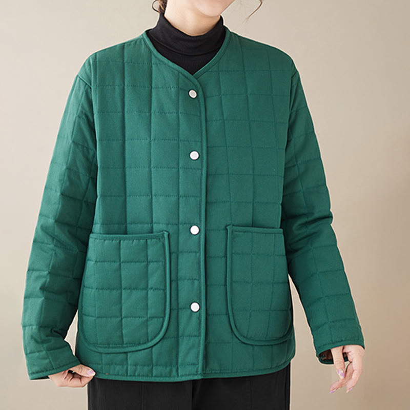 Retro Plain Women's Thick Cotton Long Sleeve Coat Jacket With Pockets - Image 19